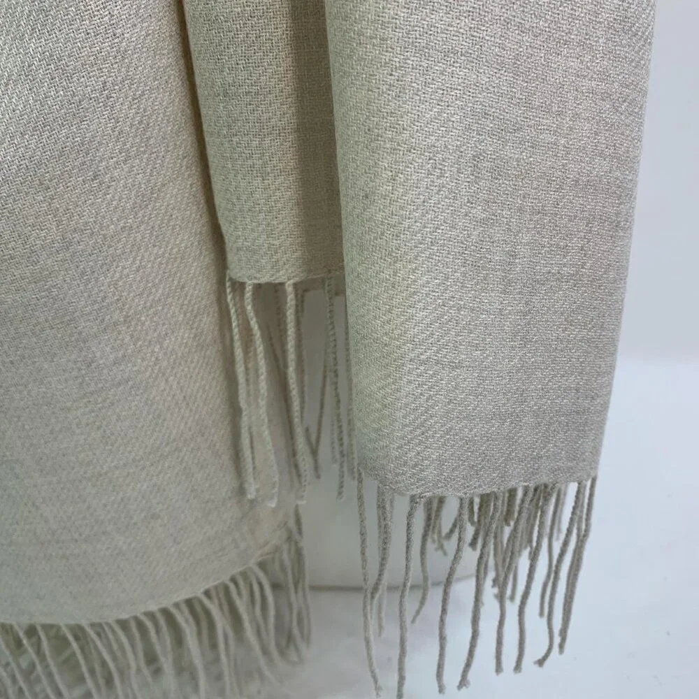Nordstrom Wool-Cashmere Scarf – Neutral Cozy Fringe Wrap 78x29 - Picture 4 of 4